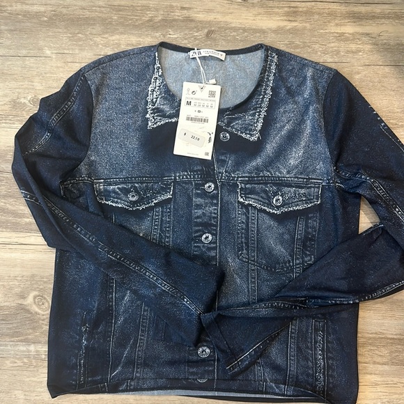 ZARA Mesh Denim Print Top - Picture 2 of 4